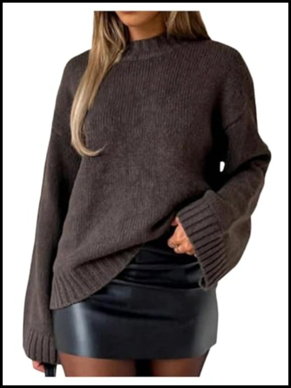 Chunky Knit Cropped Sweater Pullover Mock Neck Long Sleeve
